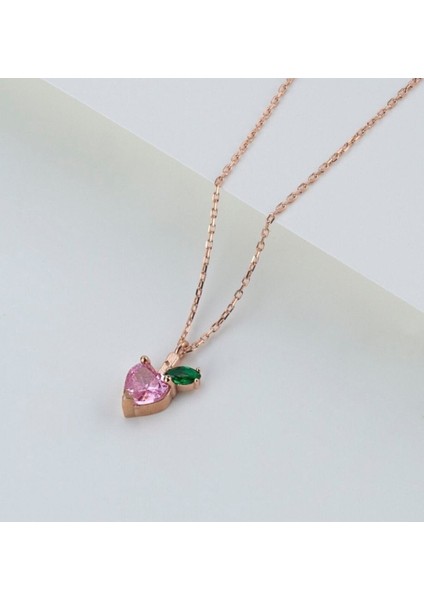 925 Ayar Pembe Elma Rose Gümüş Kolye