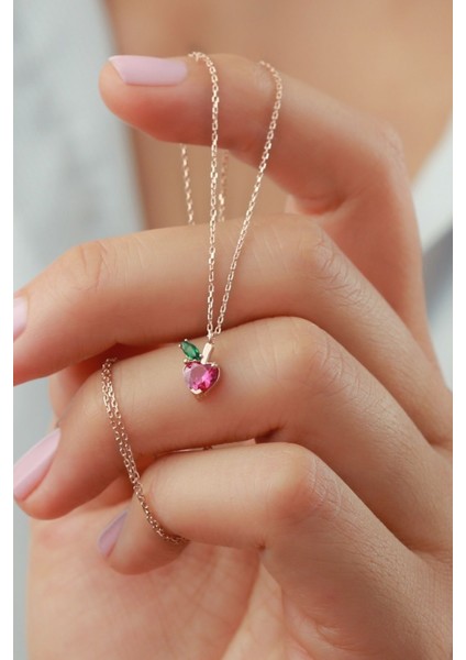 925 Ayar Pembe Elma Rose Gümüş Kolye fiyatları