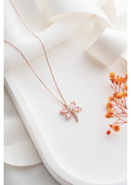 925 Ayar Gümüş Pembe Yusufçuk Kolye