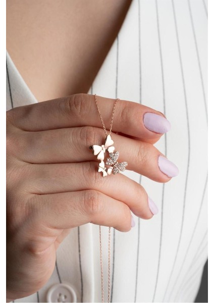 925 Ayar Rose Kelebek Gümüş Kolye fiyatları