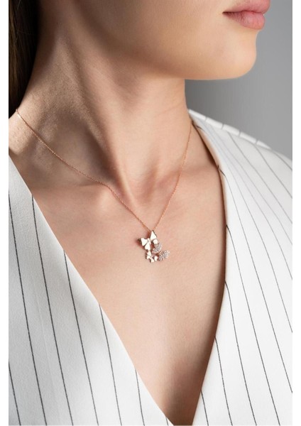 925 Ayar Rose Kelebek Gümüş Kolye modelleri