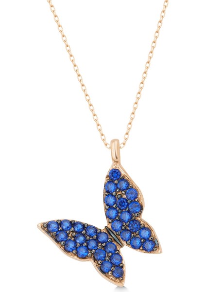 925 Ayar Mavi Kelebek Gümüş Kolye