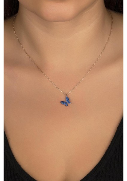925 Ayar Mavi Kelebek Gümüş Kolye modelleri