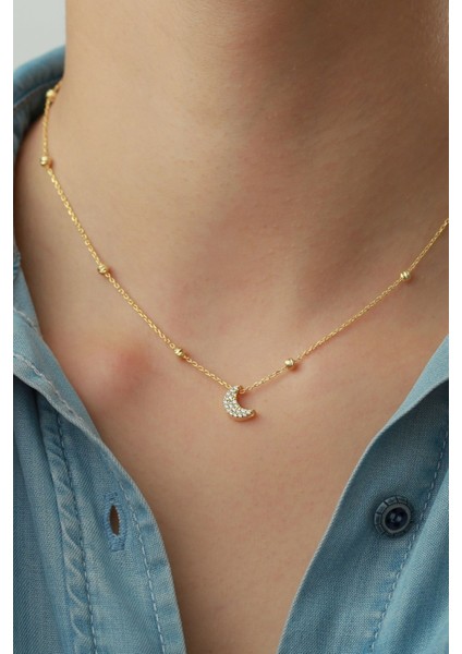 925 Ayar Gümüş Top Zincirli Ay Kolye modelleri