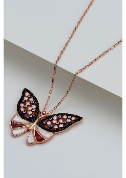 925 Ayar Gümüş Kelebekli Nazarlı Kolye