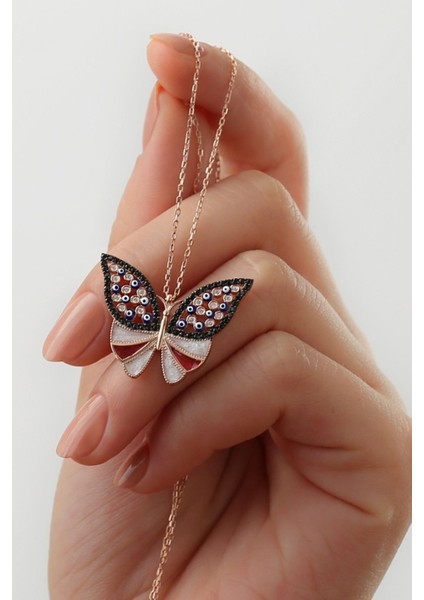 925 Ayar Gümüş Kelebekli Nazarlı Kolye fiyatları