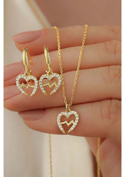 925 Ayar Gümüş Kalp Ritm Kolye Küpe Seti fiyatları