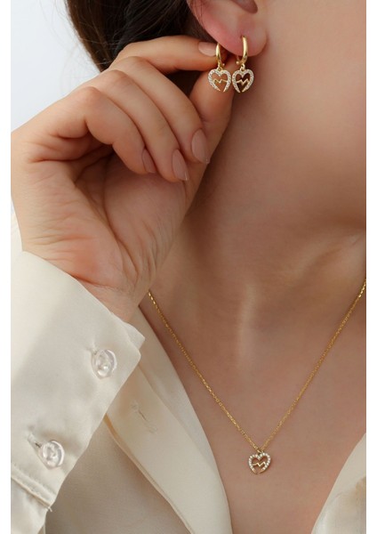 925 Ayar Gümüş Kalp Ritm Kolye Küpe Seti modelleri