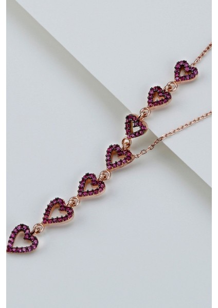 925 Ayar Gümüş Sıralı Kalp Kolye