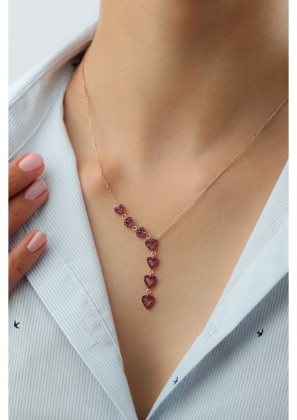 925 Ayar Gümüş Sıralı Kalp Kolye modelleri