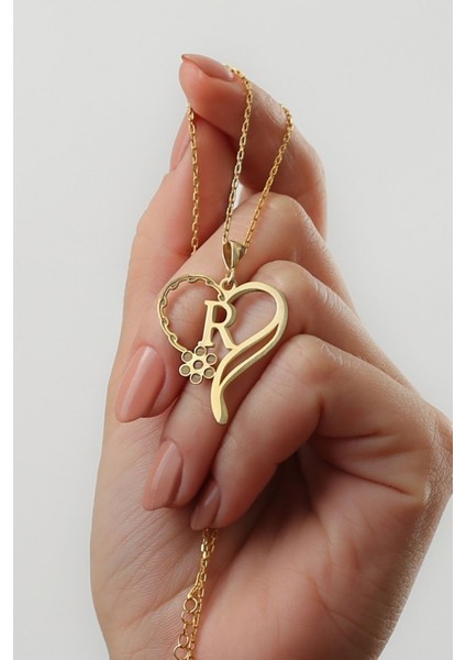 925 Ayar Gümüş Kişiye Özel Harfli Kalp Detaylı Papatya Kolye fiyatları