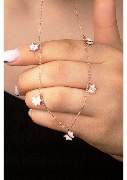 925 Ayar Gümüş Mineli Kelebek Şans Kolye modelleri