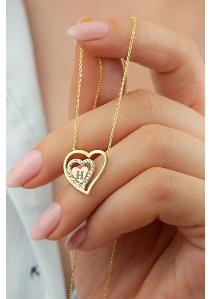 925 Ayar Gümüş Harfli Kalp Kolye