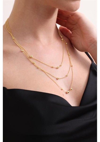 925 Ayar Gold 3 Sıra Dorika Toplu Gümüş Kolye