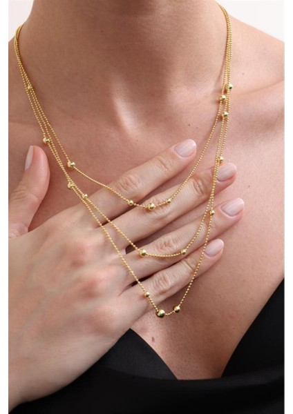 925 Ayar Gold 3 Sıra Dorika Toplu Gümüş Kolye fiyatları