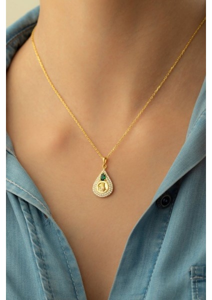 925 Ayar Gold Zirkon Taşlı Tuğralı Gümüş Kolye