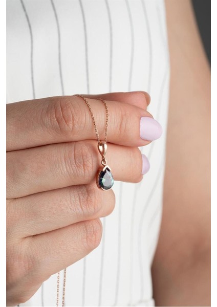 925 Ayar Mistik Topaz Damla Gümüş Kolye fiyatları