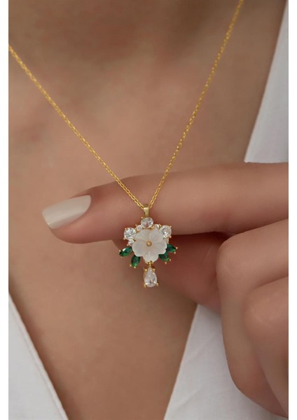 925 Ayar Gümüş Tektaş Sedefli Kolye