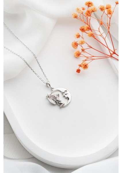 925 Ayar Perili Hilal Gümüş Kolye