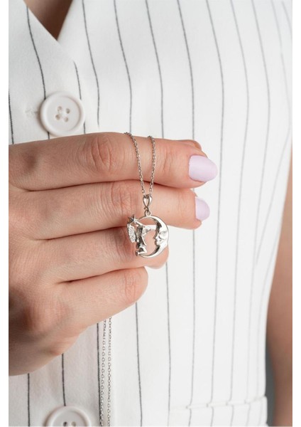 925 Ayar Perili Hilal Gümüş Kolye fiyatları