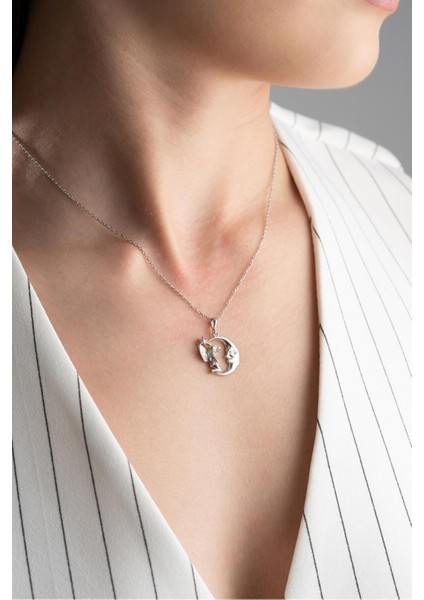 925 Ayar Perili Hilal Gümüş Kolye modelleri