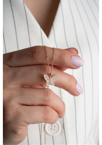 925 Ayar Rose Kelebek Gümüş Kolye fiyatları