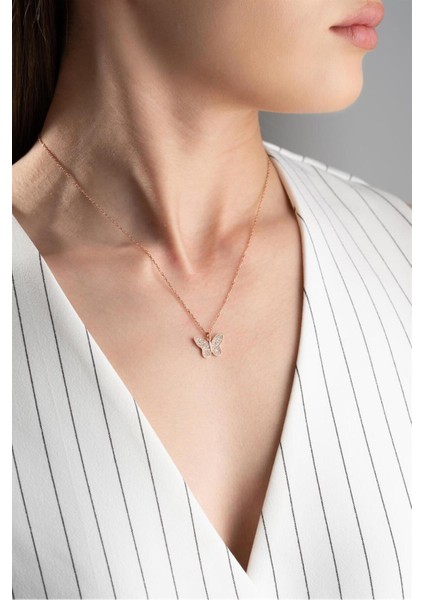 925 Ayar Rose Kelebek Gümüş Kolye modelleri