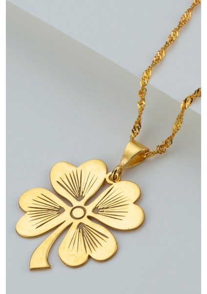 925 Ayar Gümüş Gold Yonca Kolye