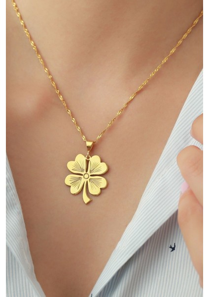 925 Ayar Gümüş Gold Yonca Kolye modelleri