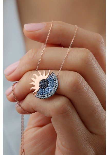 925 Ayar Gümüş Rose Nano Taşlı Güneş Kolye fiyatları