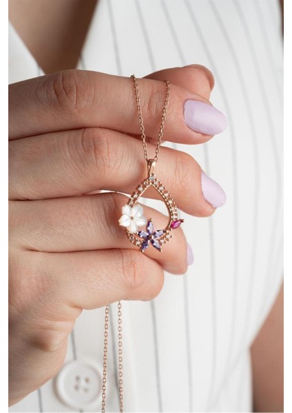 925 Ayar Sedefli Damla Gümüş Kolye fiyatları