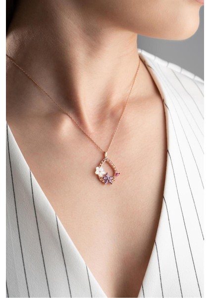 925 Ayar Sedefli Damla Gümüş Kolye modelleri