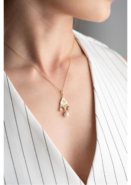 925 Ayar Gold Sallantılı Inci Gümüş Kolye modelleri