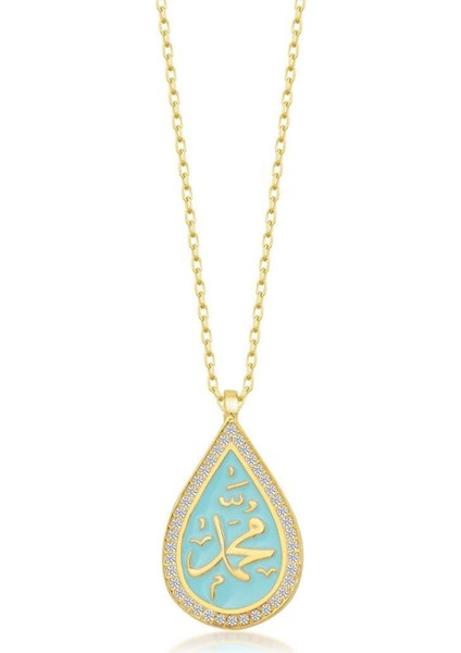 925 Ayar Gümüş Mavi Mineli Damla Kolye modelleri