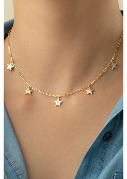 925 Ayar Gümüş Ataç Zincir Yıldızlı Kolye modelleri