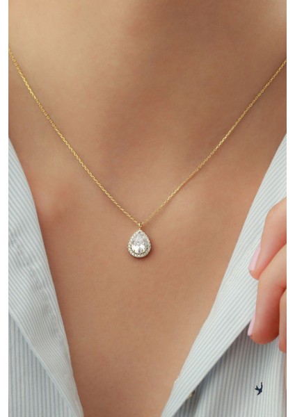 925 Ayar Gümüş Gold Damla Kolye modelleri