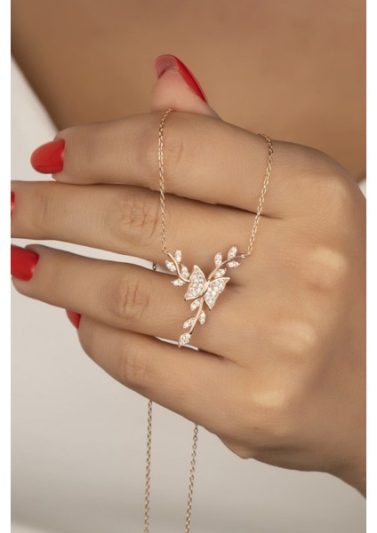 925 Ayar Gümüş Rose Daldaki Kelebek Kolye fiyatları