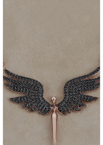 925 Ayar Gümüş Siyah Kanat Melek Kolye