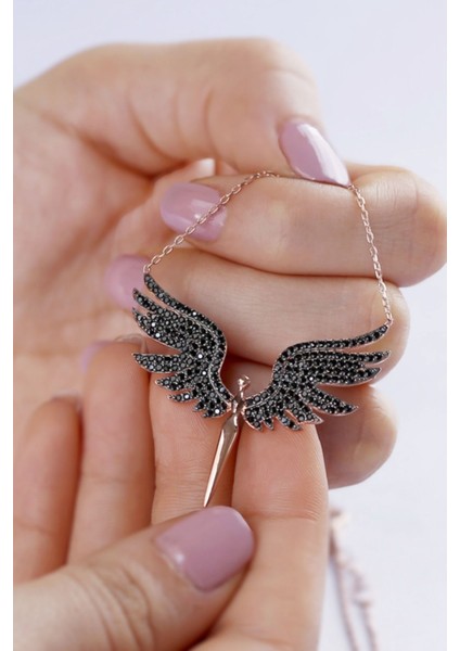 925 Ayar Gümüş Siyah Kanat Melek Kolye fiyatları