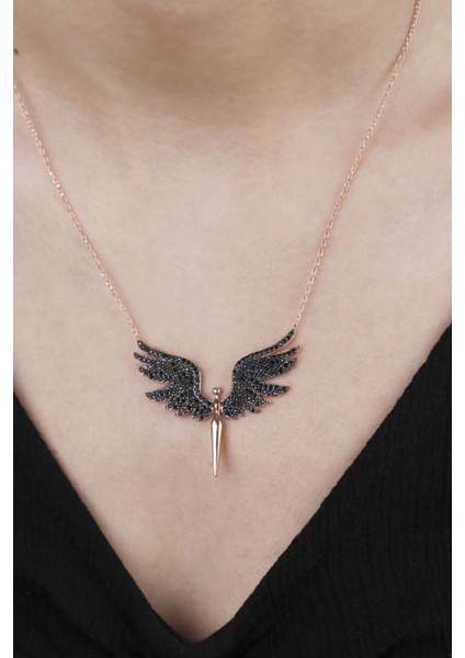 925 Ayar Gümüş Siyah Kanat Melek Kolye modelleri