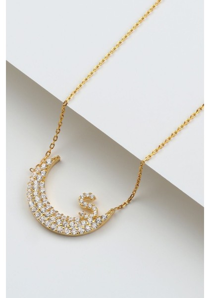 925 Ayar Gümüş Ay Desenli Kişiye Özel Kolye