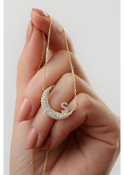 925 Ayar Gümüş Ay Desenli Kişiye Özel Kolye fiyatları