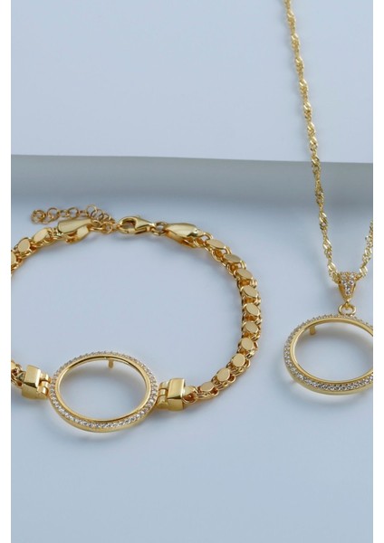 925 Ayar Gümüş Çeyrek Altın Için Pullu Zincir Bileklik & Kolye Set