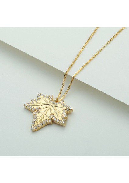 925 Ayar Gümüş Gold Yaprak Kolye