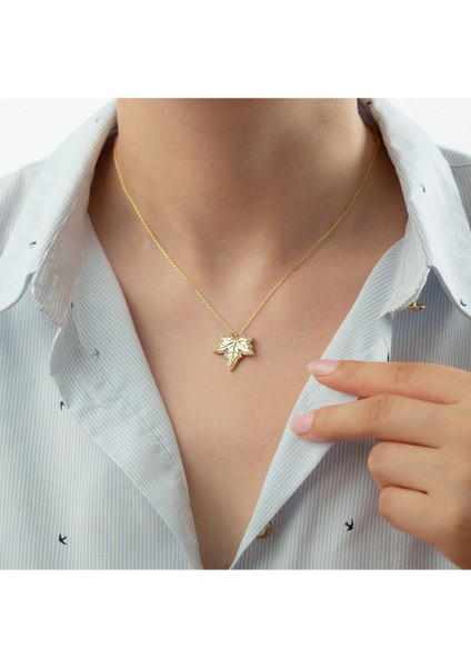 925 Ayar Gümüş Gold Yaprak Kolye modelleri