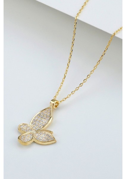 925 Ayar Gümüş Gold Minimal Kelebek Kolye