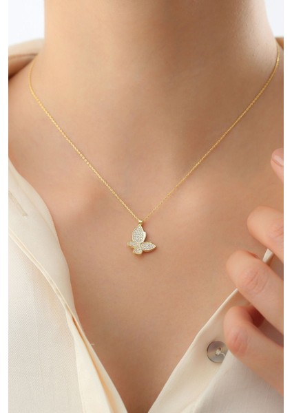 925 Ayar Gümüş Gold Minimal Kelebek Kolye modelleri