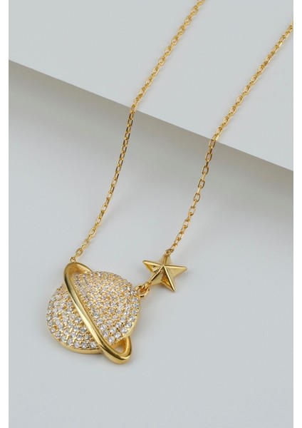 925 Ayar Gümüş Gold Gezegen Kolye