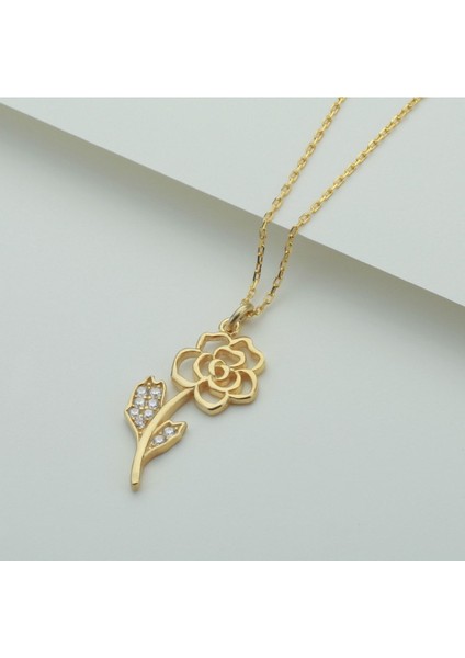 925 Ayar Gül Gold Gümüş Kolye