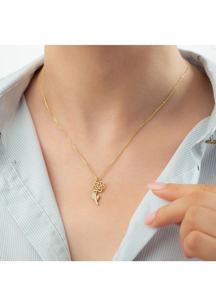 925 Ayar Gül Gold Gümüş Kolye modelleri